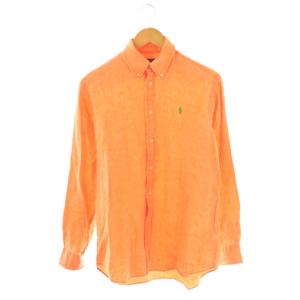 リネン 長袖 ボタンダウンシャツ M オレンジ /HK OS