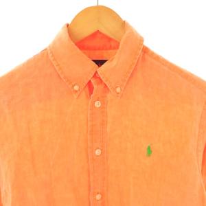 RALPH LAUREN リネン 長袖 ボタンダウンシャツ M オレンジ /HK OS