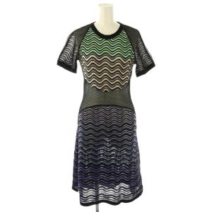 半袖 ニットワンピース ミモレ ロング ラメ 42 黒 ブラック マルチカラー /AT OS