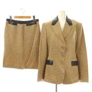 セットアップ 上下 ジャケット テーラード スカート 膝丈 タイト 総柄 28/42 ベージュ /NR