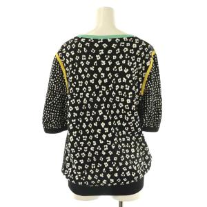 Max Mara 白タグ ドット 花柄 切替 半袖ニット プルオーバー M ブラック マルチカラー /DF OS