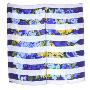 シルク 花柄 スカーフ 総柄 青 ブルー /SR OH