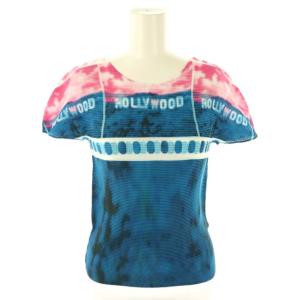 Hollywood転写ワッフル カットソー プリーツ ブルー ピンク /DF OS