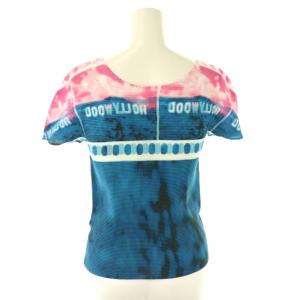 me ISSEY MIYAKE Hollywood転写ワッフル カットソー プリーツ ブルー ピンク /DF OS