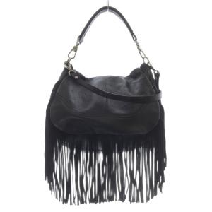 フリンジ レザー 2WAY ショルダーバッグ ハンドバッグ 黒 ブラック /SR