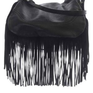 BARNEYS NEW YORK フリンジ レザー 2WAY ショルダーバッグ ハンドバッグ 黒 ブラック /SR