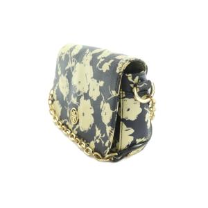 TORY BURCH チェーンショルダーバッグ 花柄 フラップ 紺 ネイビー アイボリー /MI OS