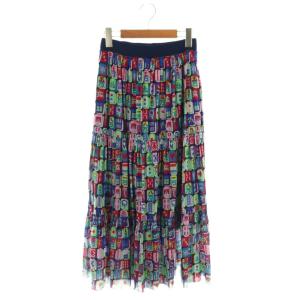 23SS 麻雀牌柄 パワーネット スカート ロング フレア 38 マルチカラー /DF OS