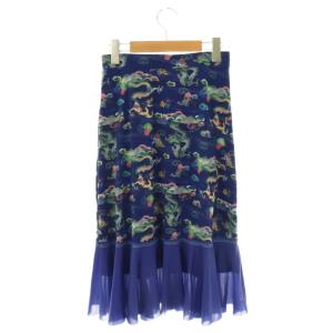 VIVIENNE TAM 23SS ドラゴン柄 パワーネット マーメイドスカート ひざ丈 38 ブルー マルチカラー /DF OS