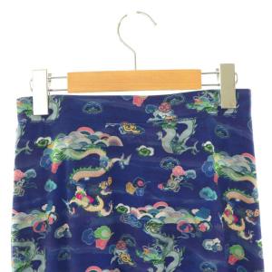 VIVIENNE TAM 23SS ドラゴン柄 パワーネット マーメイドスカート ひざ丈 38 ブルー マルチカラー /DF OS