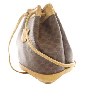 CELINE オールド Old 巾着 ショルダーバッグ マカダム柄 茶 ブラウン ベージュ /SS OS