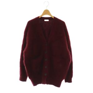 フラッフィーヤーン Vネックカーディガン ニット ウール S 赤紫 レッドパープル /CX OS
