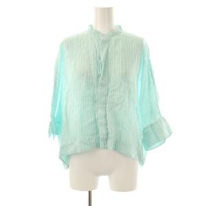 リネンシャーティングクロップドシャツ 五分袖 ストライプ 36 緑 グリーン /AT OS