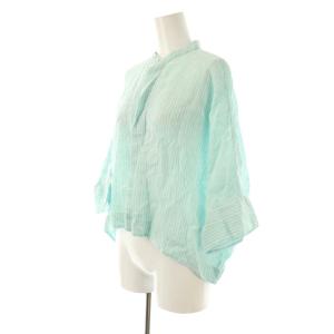 MACPHEE リネンシャーティングクロップドシャツ 五分袖 ストライプ 36 緑 グリーン /AT OS