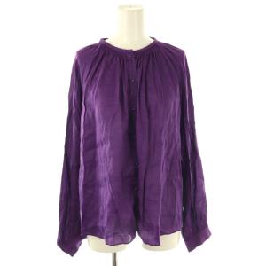 シャーリングギャザーシャツウォッシャブル 長袖 リネン パープル /HK OS