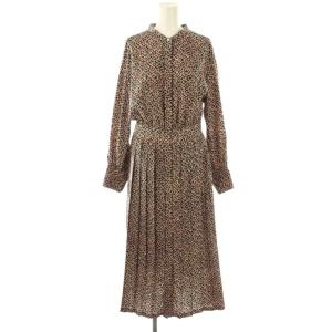 スクエアメッシュプリント プリーツシャツワンピース マキシ ロング 36 ピンク 緑 グリーン /AT