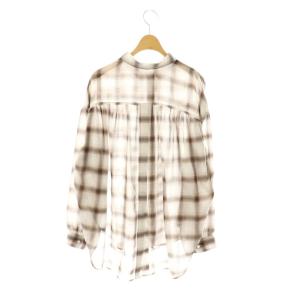 Stola. 25SS 長袖シャツ ブラウス 38 白 ホワイト 茶 ブラウン マルチカラー シアー チェック /CX