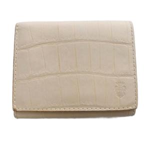 クロコ型押し 三つ折り財布 コンパクトウォレット ベージュ /SR