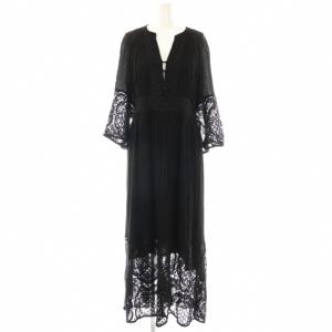 レース切替マキシワンピース ロング 七分袖 36 ブラック /HK OS SH