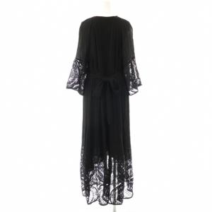 Grace Class レース切替マキシワンピース ロング 七分袖 36 ブラック /HK OS SH