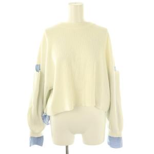 レイヤードシャツニットトップ プルオーバー ストライプ 36 ホワイト ブルー /DF OS