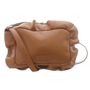 レザー フリルデザイン ショルダーバッグ 茶 ブラウン /SR SH