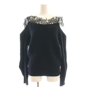 24AW レースオフショルダーカッティングニット セーター F 黒 ブラック /AT OS SH