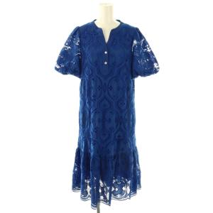 カットワークパフワンピース 半袖 レース 38 ロイヤルブルー /ES OS