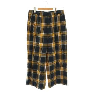 23AW チェック タックパンツ ワイドパンツ M マスタード ネイビー /ES OS