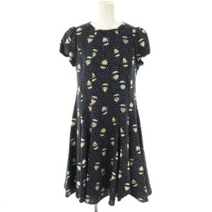 ドット 総柄 ワンピース ミニ 半袖 M 紺 ネイビー /AT OS