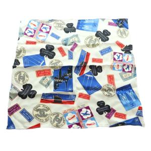 スカーフ シルク ココマーク エアライン 総柄 白 ホワイト 青 ブルー 赤 レッド /MI OS