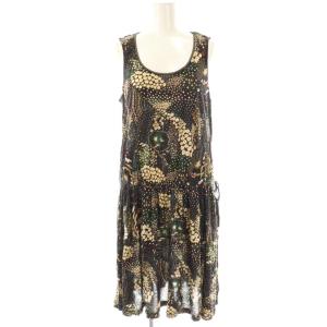 総柄 ノースリーブワンピース 膝丈 M ブラック /HK OS