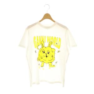 クルーネックTシャツ カットソー S 白 ホワイト 黄 イエロー 黒 ブラック プリント /CX OS