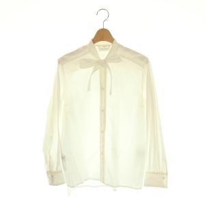 24AW コンパクトブロード ボウタイブラウス 長袖 スタンドカラー 36 白 ホワイト /AT OS