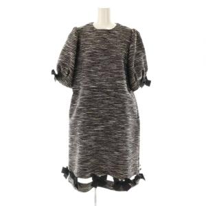 × ザハニー THEHANY 23AW リボンツイードワンピース 1 ブラック ホワイト ゴールド色 /DO