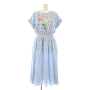 アジサイ刺繍ギンガムチェックワンピース 1 ライトブルー ホワイト マルチカラー /DO OS