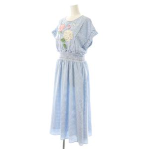 Chesty アジサイ刺繍ギンガムチェックワンピース 1 ライトブルー ホワイト マルチカラー /DO OS