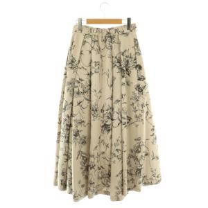 FRAY I.D 23AW ボリュームタックプリントスカート フレア マキシ ロング 1 グレー /AT OS