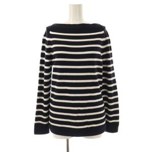 コットン バックリボン ボーダーニット セーター 長袖 紺 ネイビー 白 ホワイト /AT OS