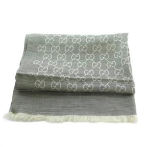 GUCCI ストール ウール シルク混 GG柄 グレー 165903