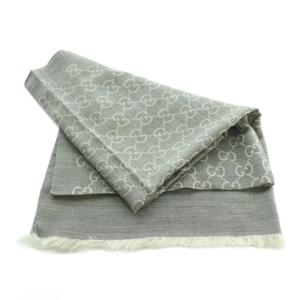 GUCCI ストール ウール シルク混 GG柄 グレー 165903