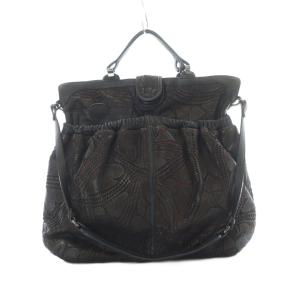 2WAYバッグ ハンド ショルダー レザー ブラウン カットワーク /RI OS