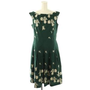 25周年記念 刺繍 ワンピース 膝丈 ノースリーブ 2 緑 グリーン /AT OS