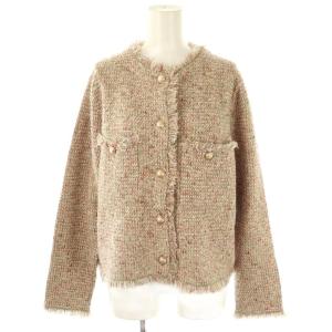 25AW ツイード ニット ジャケット ノーカラー 38 ベージュ /HK OS