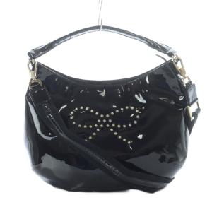 2WAYバッグ ショルダー ハンド スタッズリボン エナメルレザー 黒 ブラック /RI OS