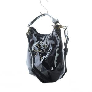 ANYA HINDMARCH 2WAYバッグ ショルダー ハンド スタッズリボン エナメルレザー 黒 ブラック /RI OS