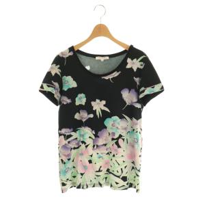 カットソー Tシャツ 半袖 花柄 コットン 40 黒 マルチカラー /NR OS