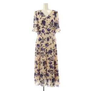 24AW フラワープリントワンピース 36 ベージュ パープル 紫色 /CX OS