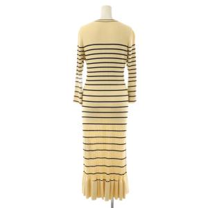 Diagram GRACE CONTINENTAL 23AW ラメボーダーニットワンピース 36 アイボリー 黒 ブラック Vネック ロング丈 フリル裾 /CX