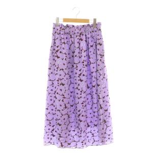 スプレッドフラワープリント ウエストギャザーミディスカート 36 パープル ボルドー /DF OS